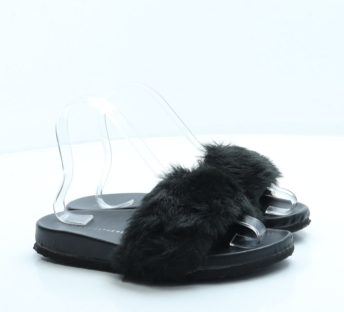 Atmosphere Womens Black Faux Fur Slider Sandal UK 4 37 US 6
