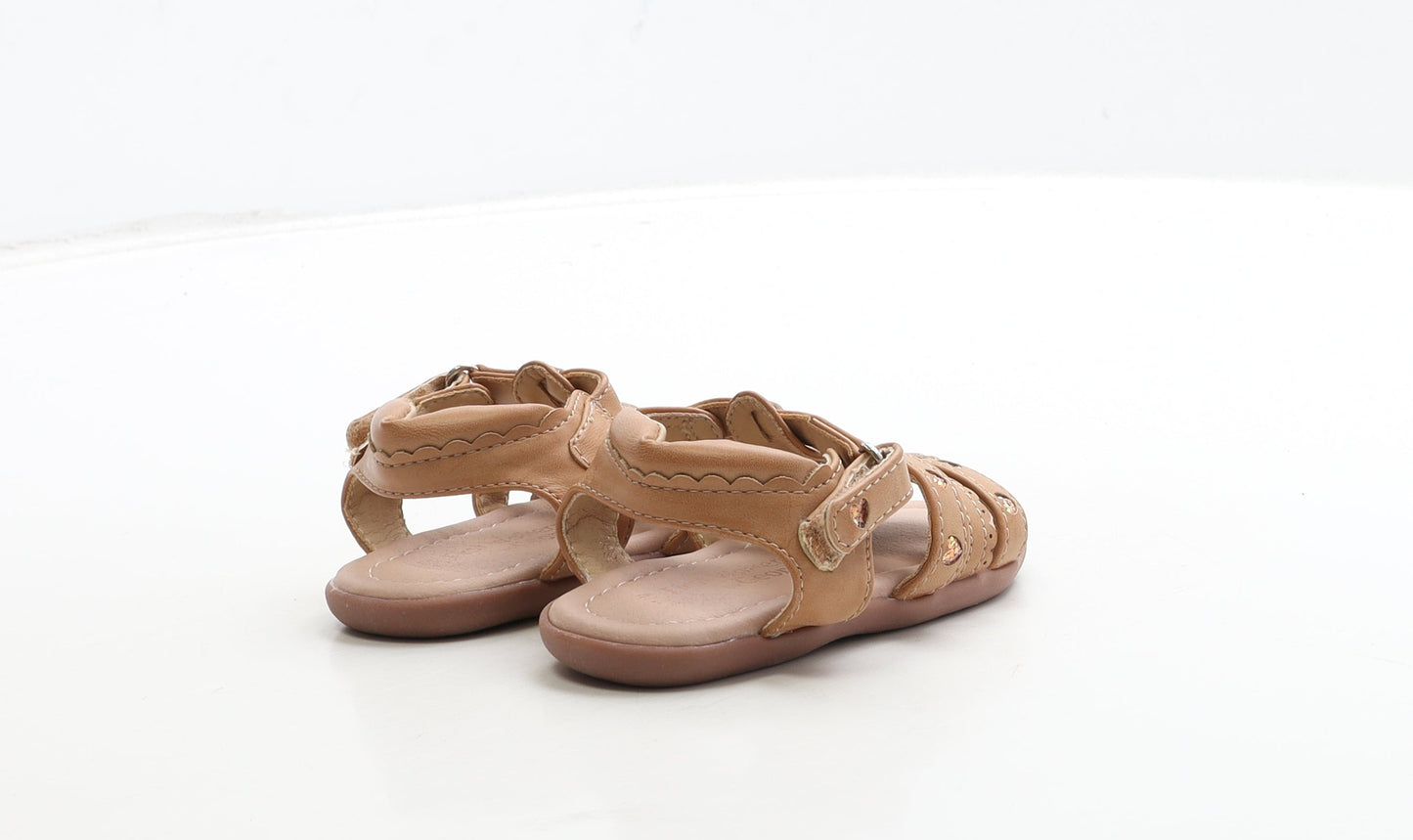 George Girls Brown Leather Fisherman Sandal UK 4 21 - Heart Detail