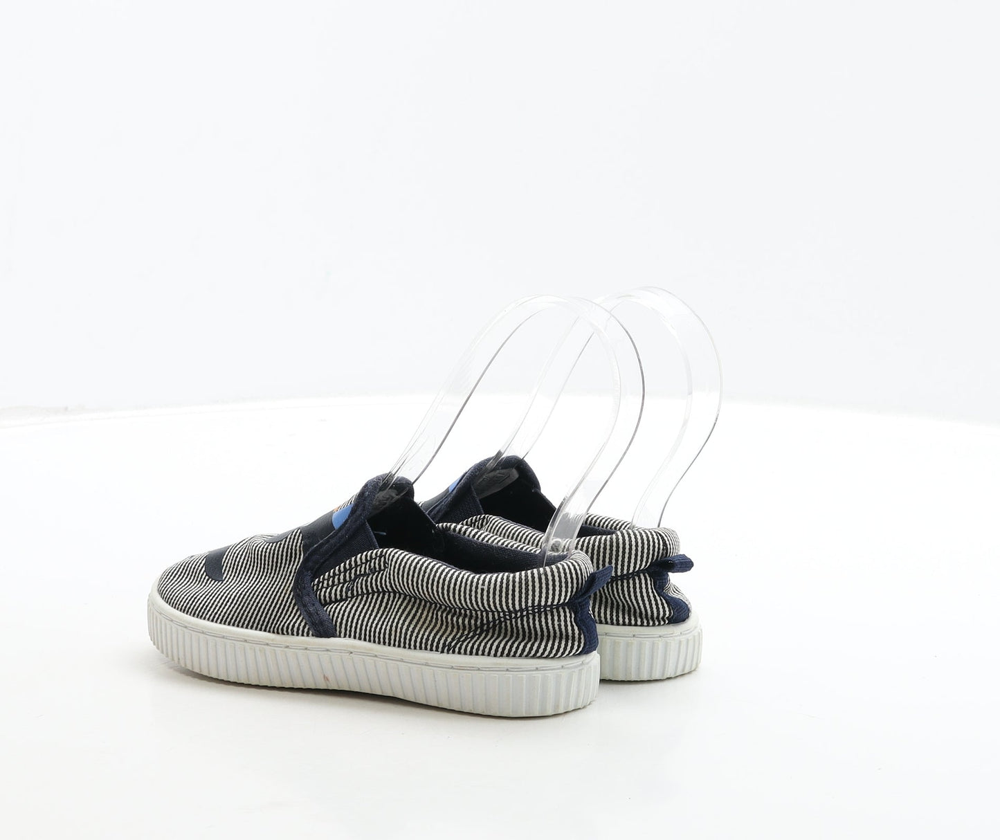 F&F Boys Blue Striped Fabric Trainer UK 9 27 - Dinosaur Detail
