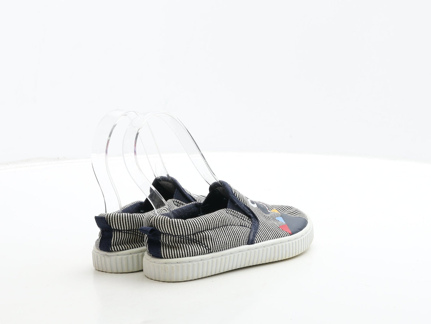 F&F Boys Blue Striped Fabric Trainer UK 9 27 - Dinosaur Detail