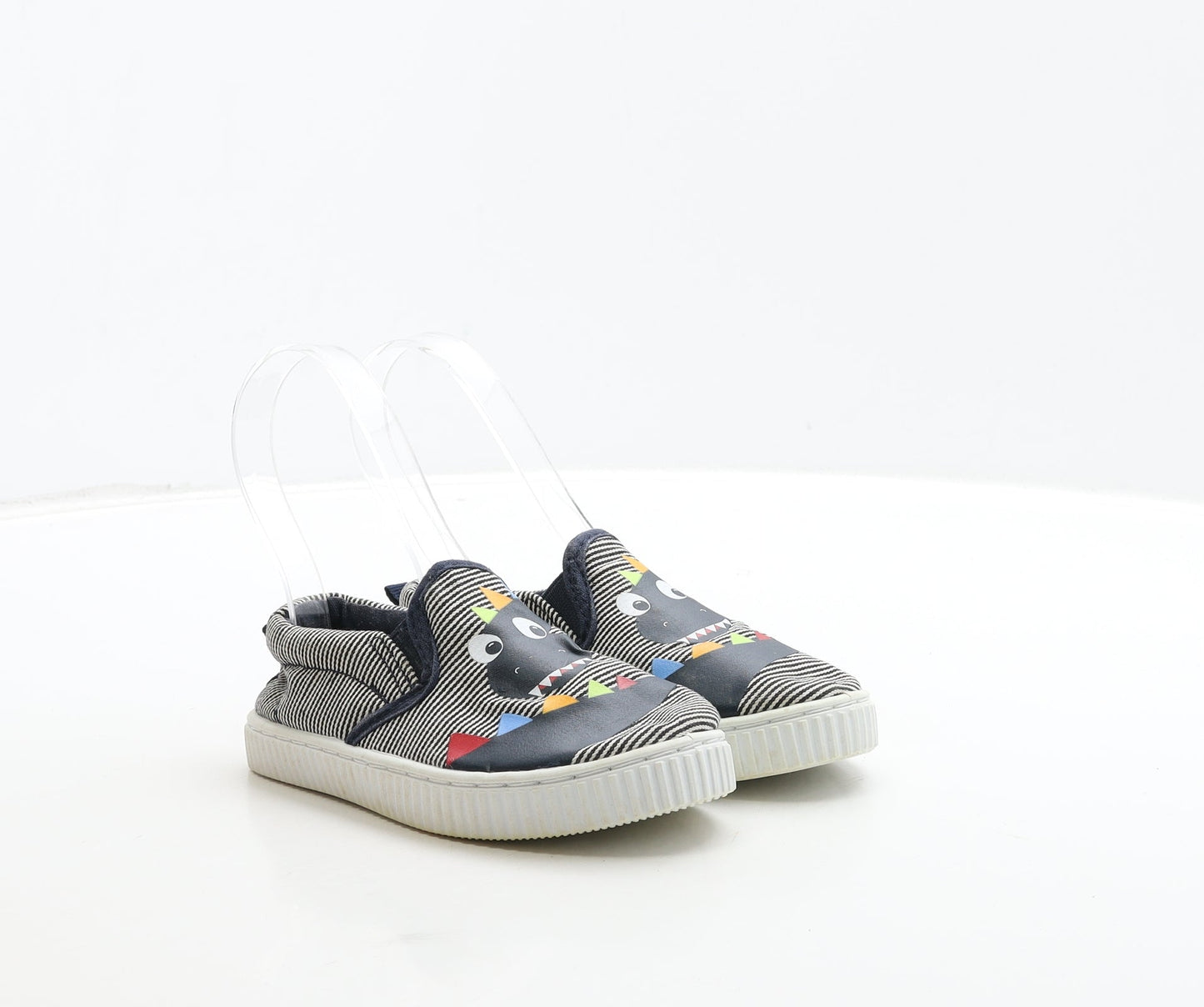 F&F Boys Blue Striped Fabric Trainer UK 9 27 - Dinosaur Detail