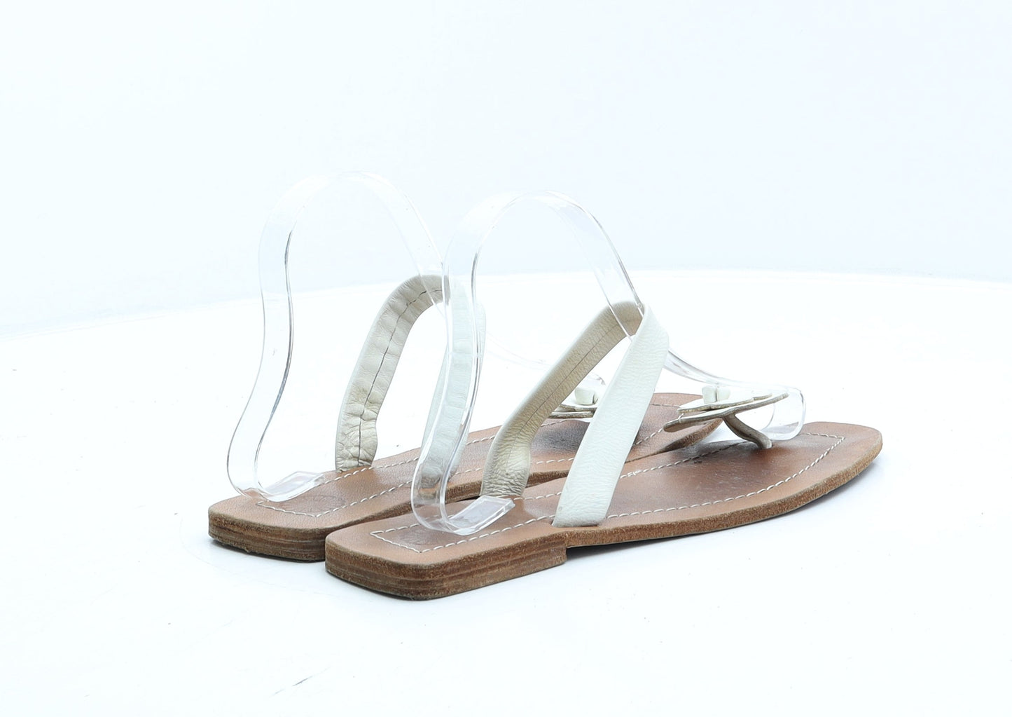 Preworn Womens Brown Leather Flat UK 7 40 - Flower Detail Thong