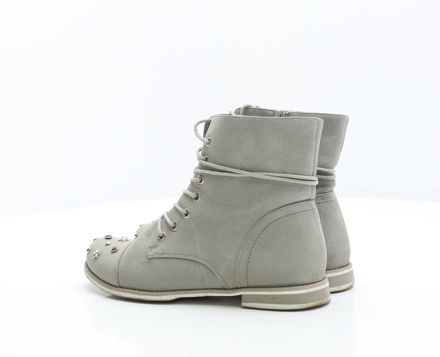 Preworn Womens Grey Leather Combat Boot UK 3 36