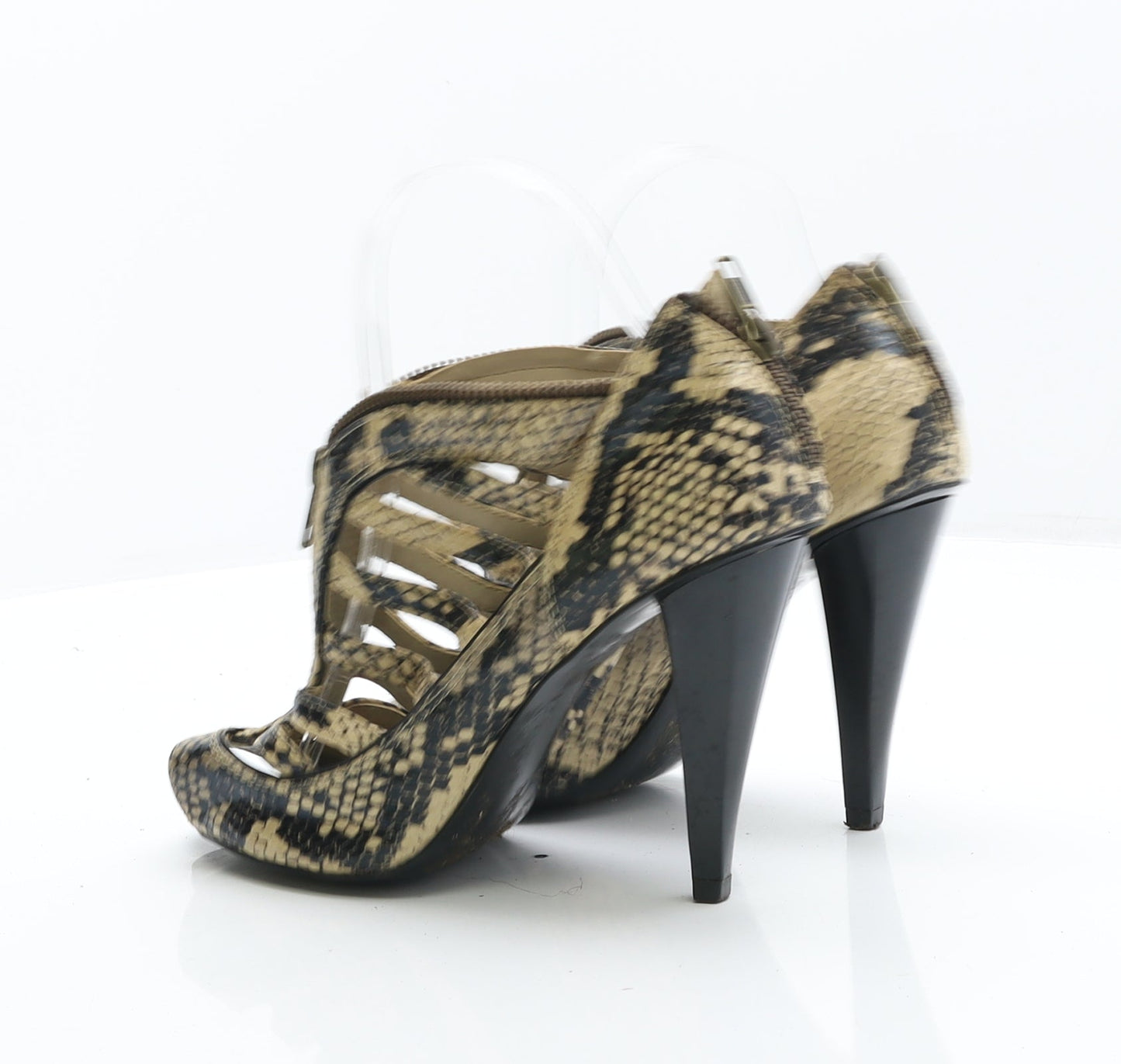 Preworn Womens Black Animal Print Synthetic Gladiator Heel UK 5.5 - Snake Print