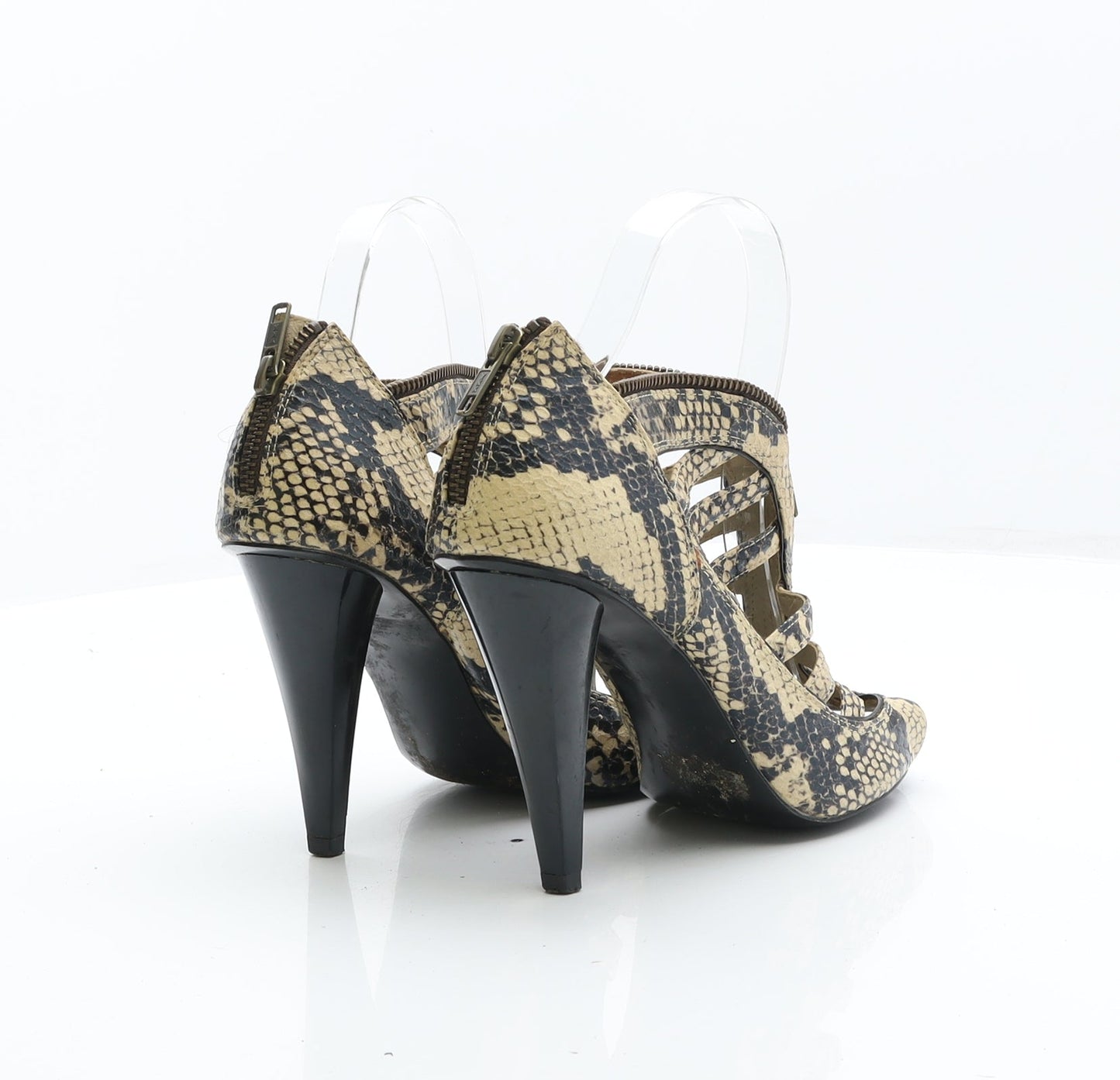Preworn Womens Black Animal Print Synthetic Gladiator Heel UK 5.5 - Snake Print