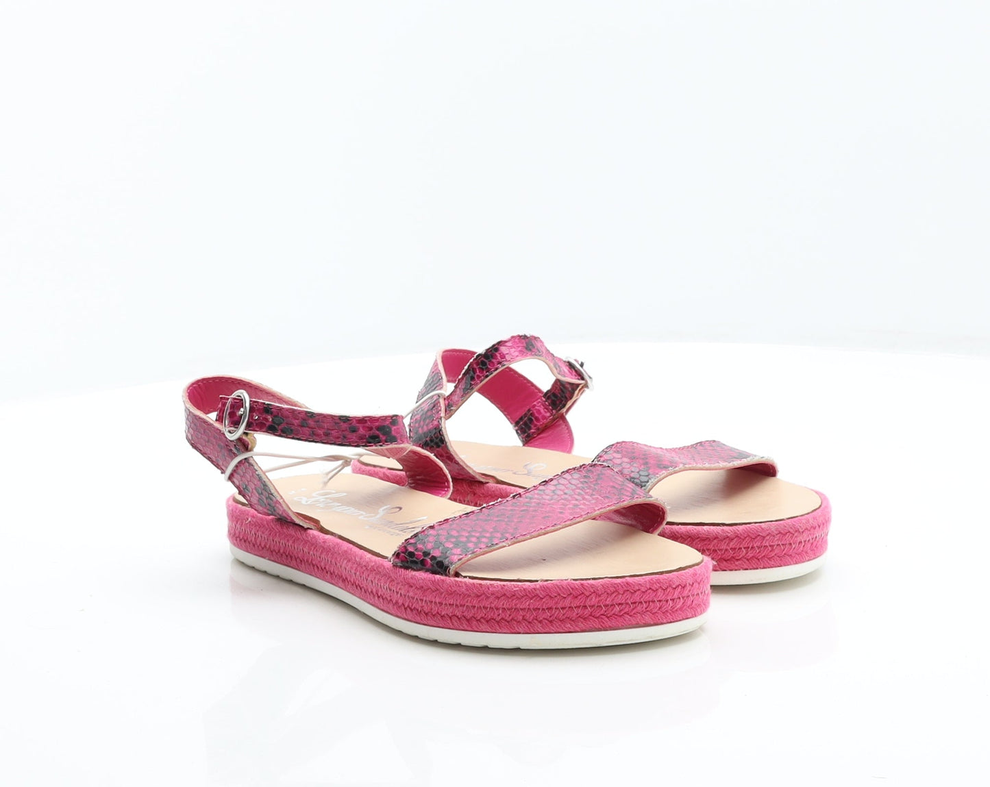 George Womens Pink Animal Print Leather Strappy Sandal UK 4 37 - Snake Print