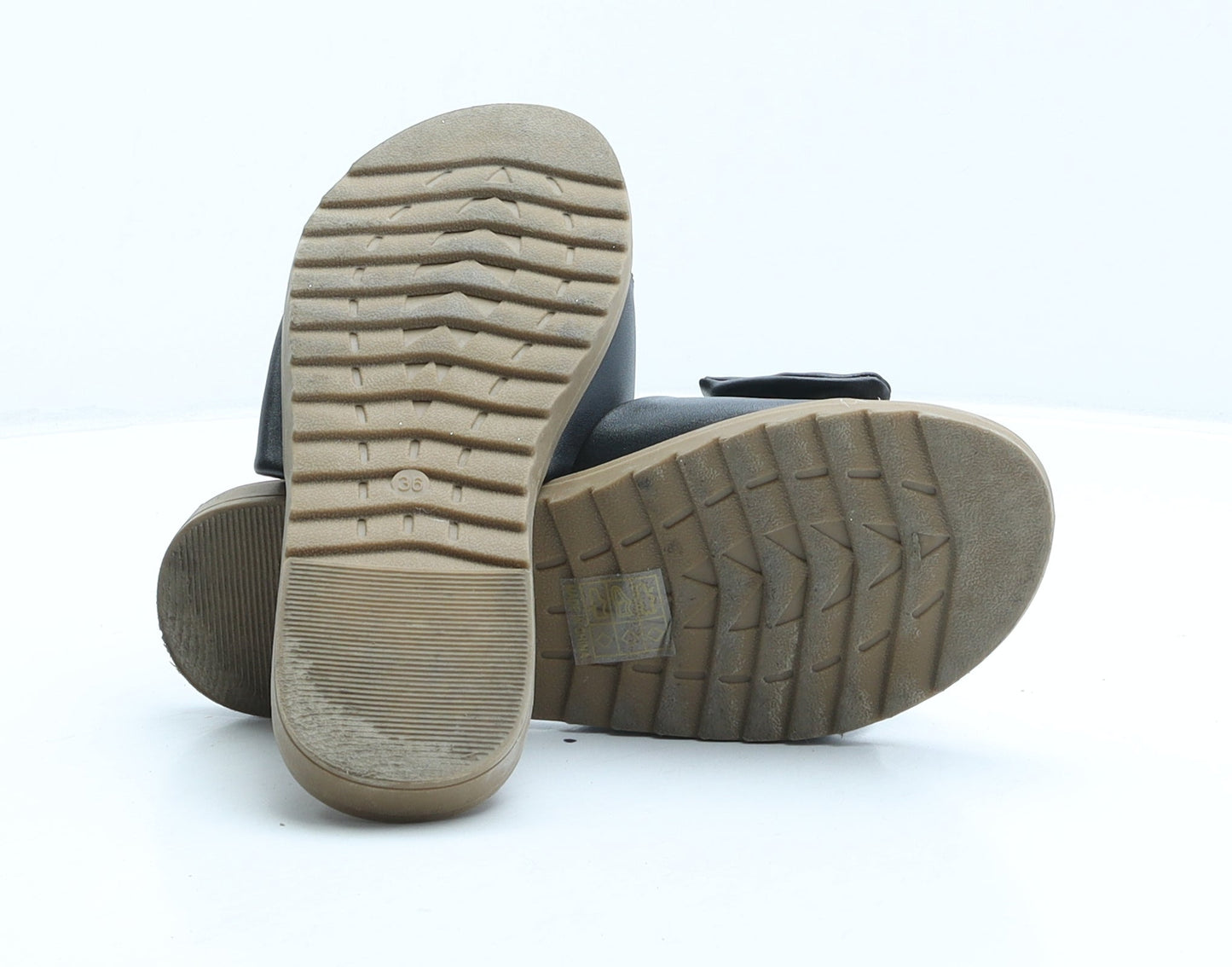 Preworn Womens Black Leather Slip On Sandal UK 3 36