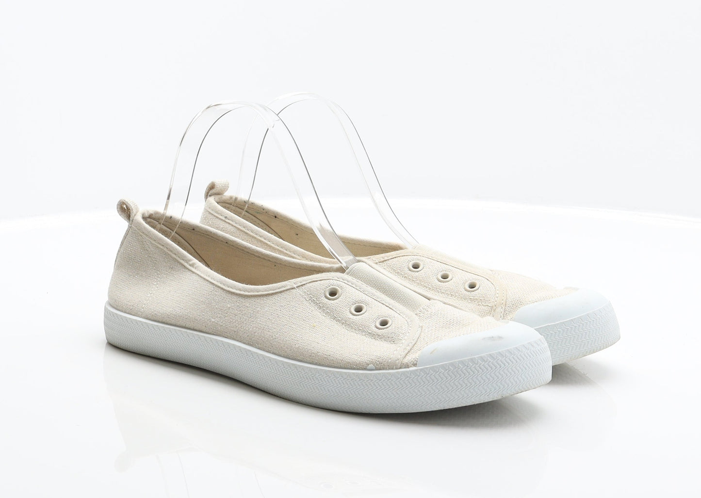 F&F Womens Beige Fabric Slip On Flat UK 7 41