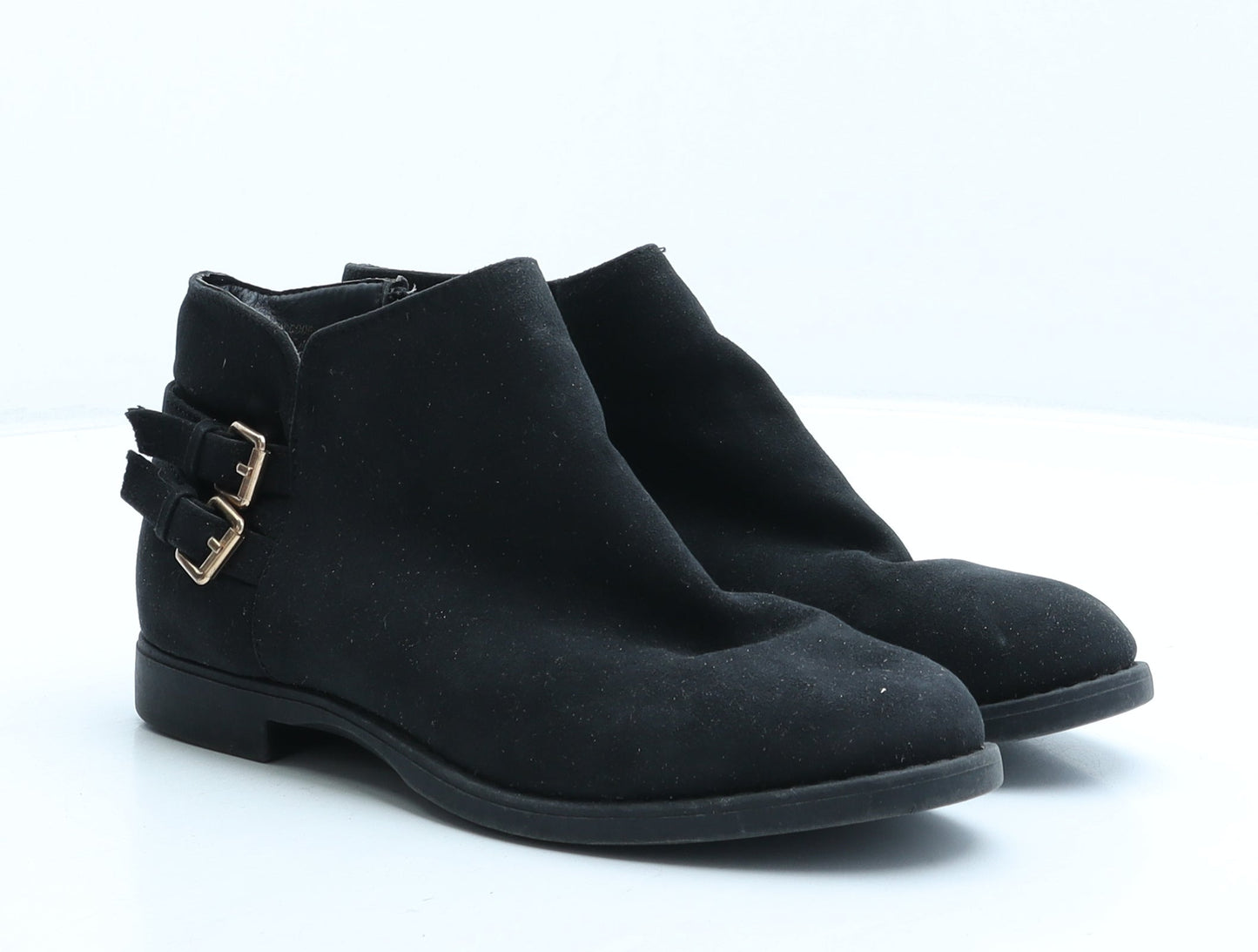 Preworn Womens Black Suede Biker Boot UK 4