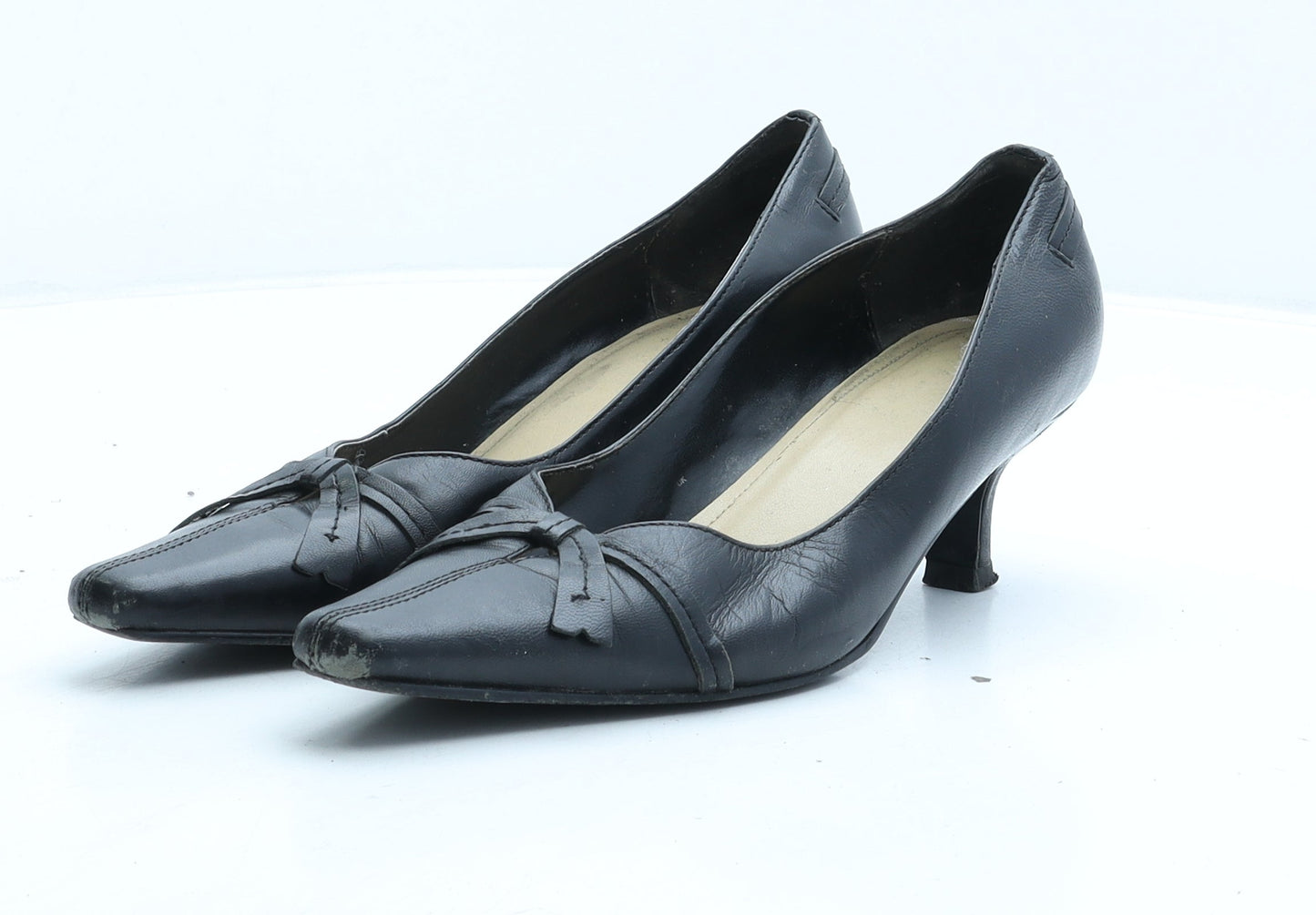 Preworn Womens Black Leather Court Heel UK 4.5 37.5