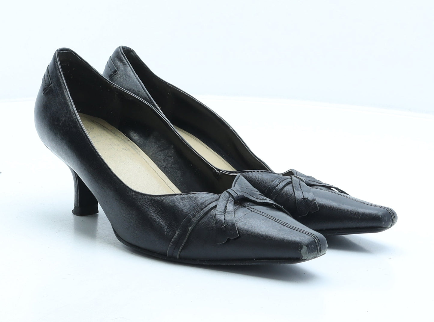 Preworn Womens Black Leather Court Heel UK 4.5 37.5