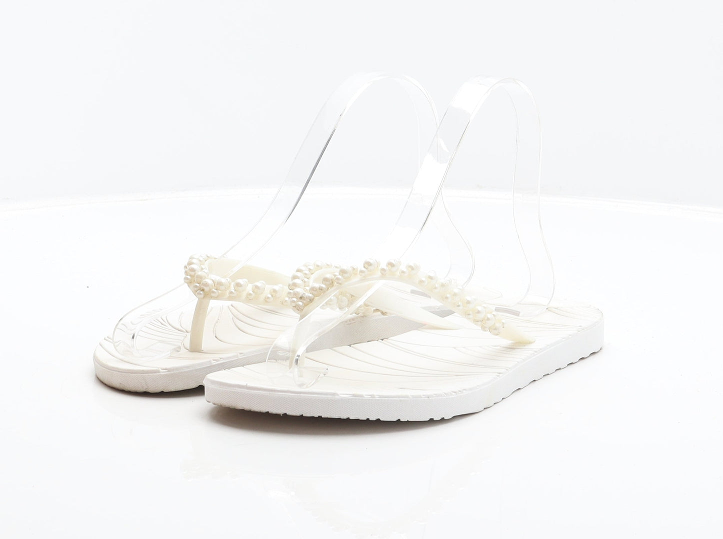 Preworn Womens White Synthetic Thong Sandal UK 5 38 - Pearl detail