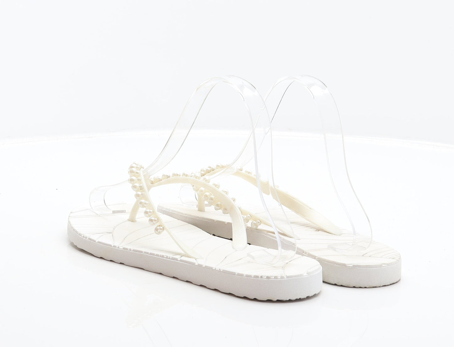 Preworn Womens White Synthetic Thong Sandal UK 5 38 - Pearl detail