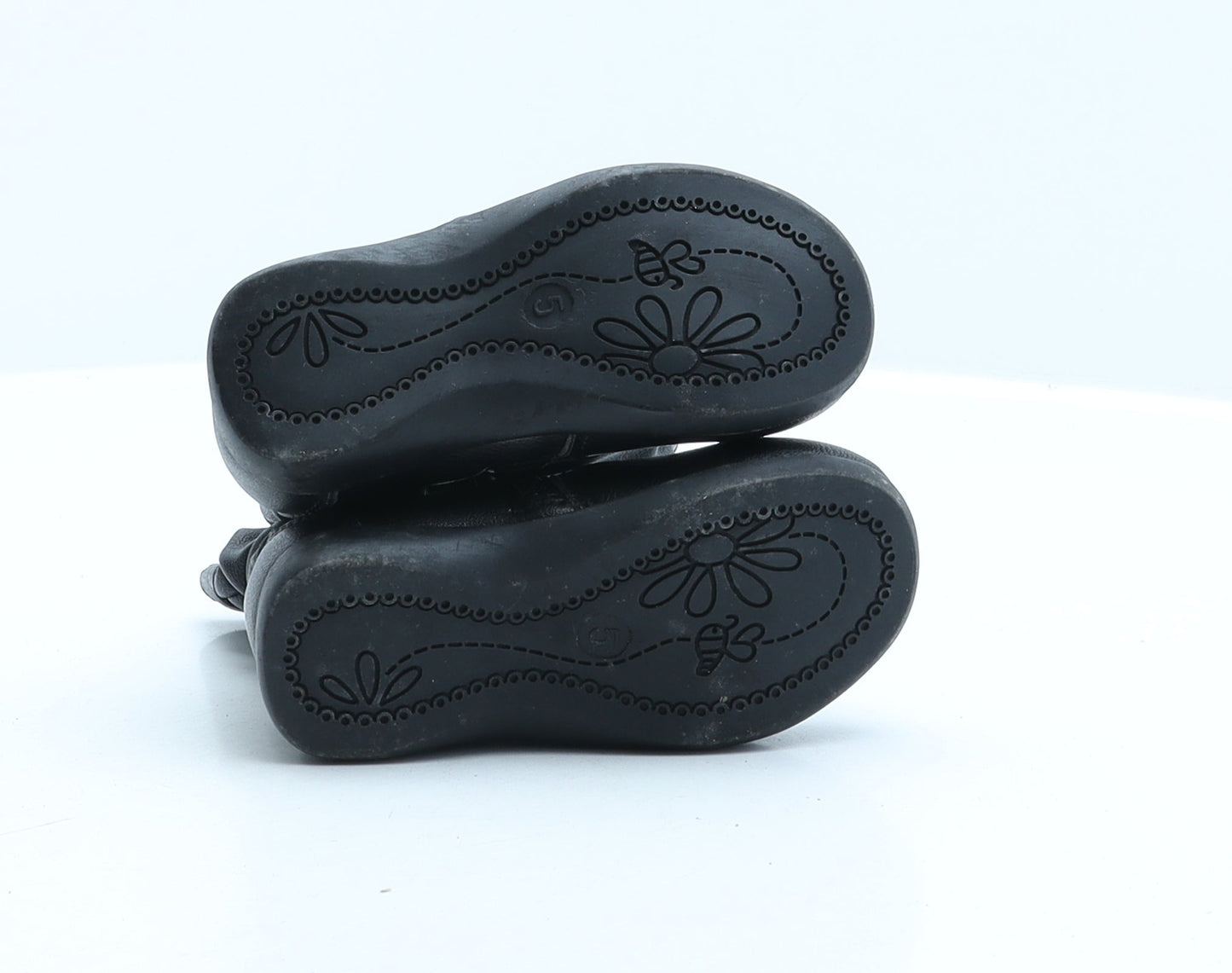 Preworn Girls Black Synthetic Bootie Boot UK 5 - Flower Detail