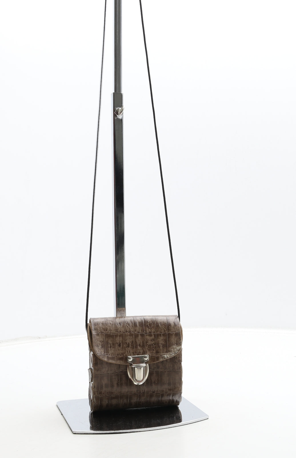Preworn Womens Brown Polyurethane Crossbody Size Small - Croc Texture