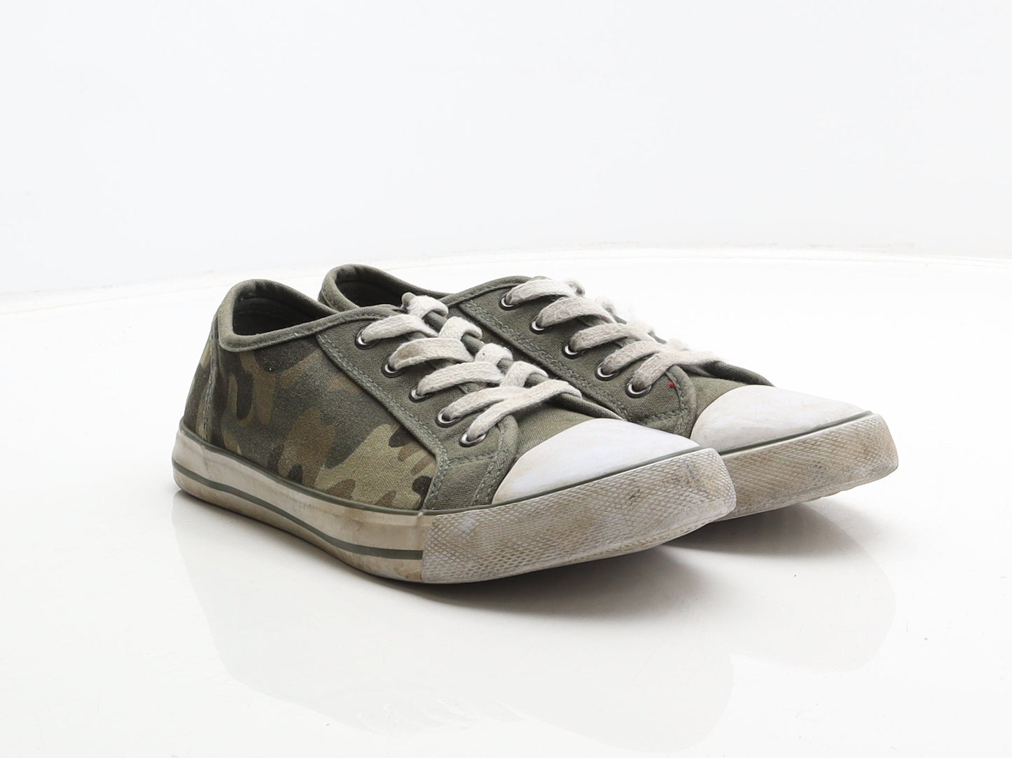 George Boys Green Camouflage Fabric Trainer UK 4