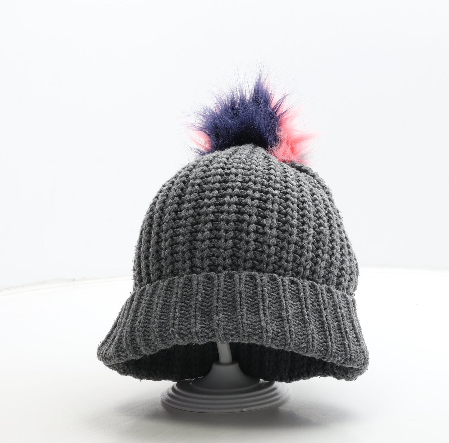 Primark Womens Grey Colourblock Acrylic Bobble Hat One Size
