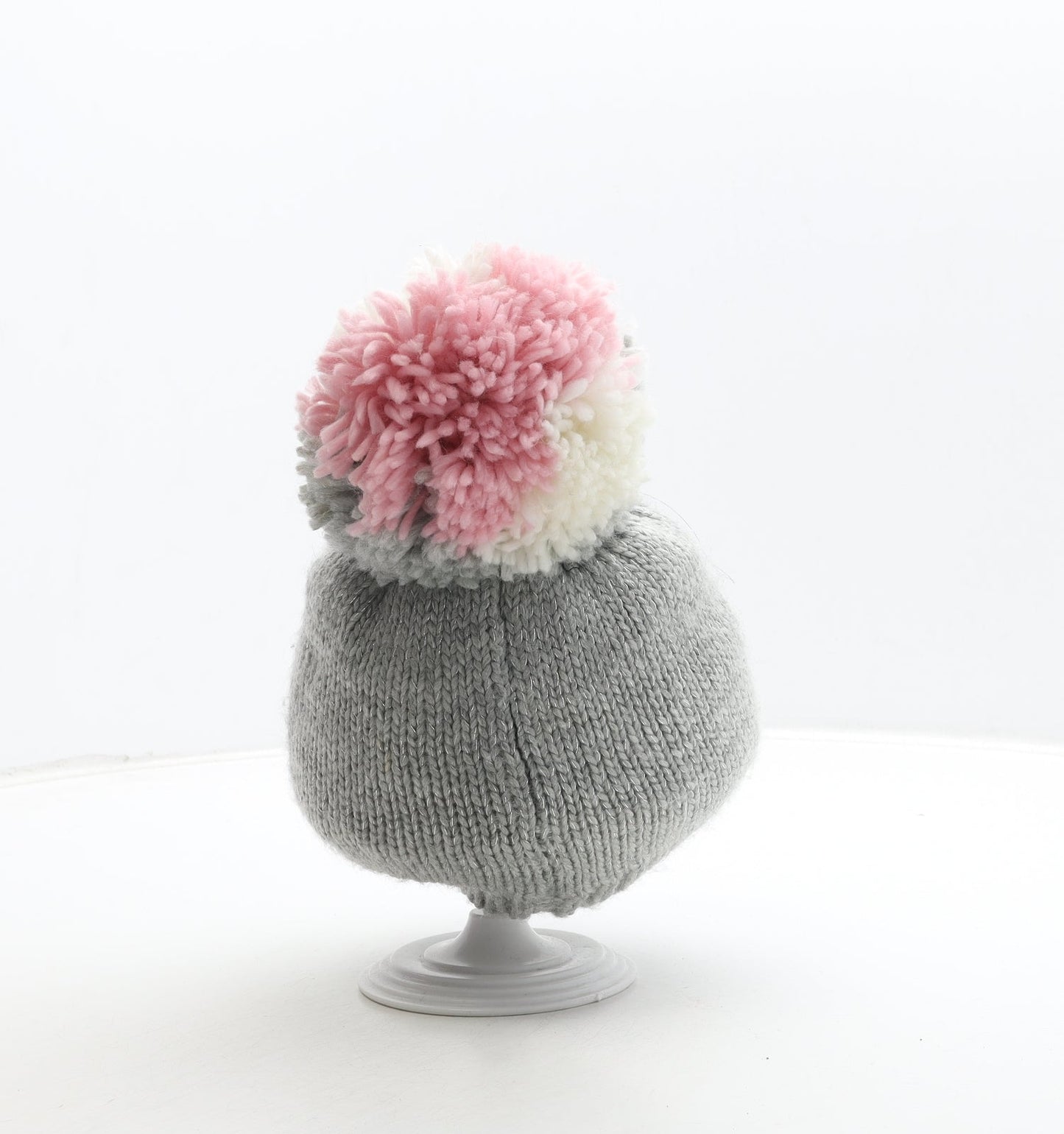 George Girls Grey Acrylic Bobble Hat One Size - Heart Detail