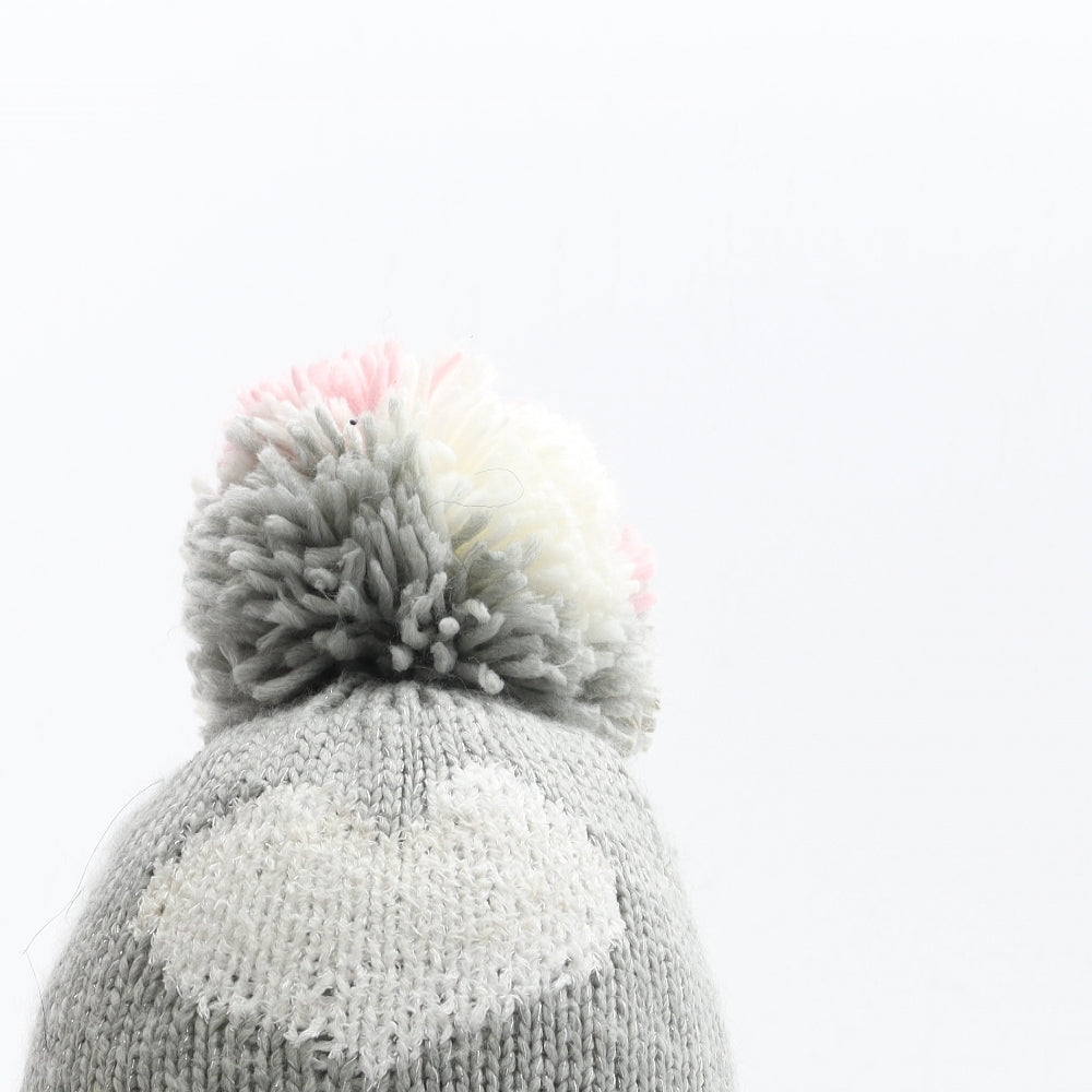 George Girls Grey Acrylic Bobble Hat One Size - Heart Detail