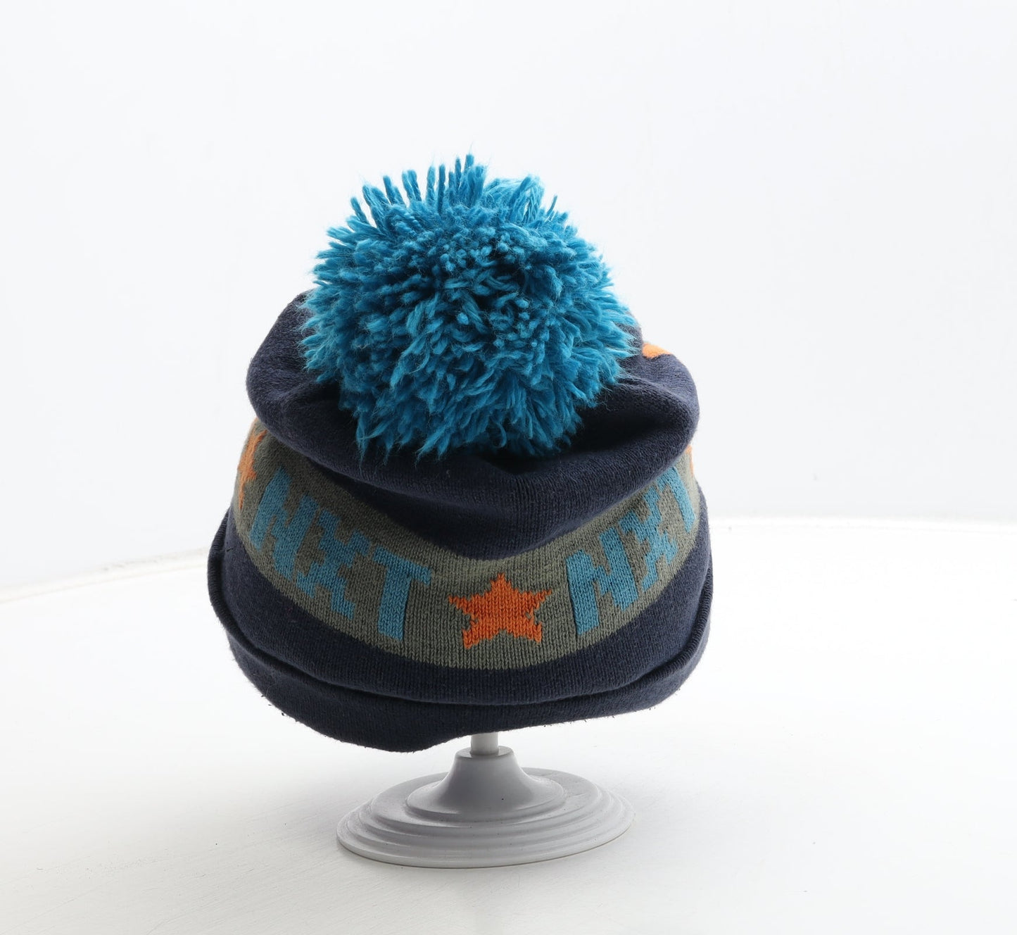 NEXT Boys Blue Cotton Bobble Hat One Size - Ski Glasses Detail