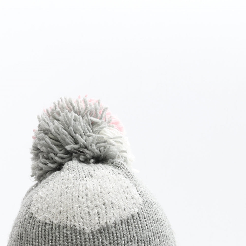George Girls Grey Acrylic Bobble Hat One Size - Heart Detail