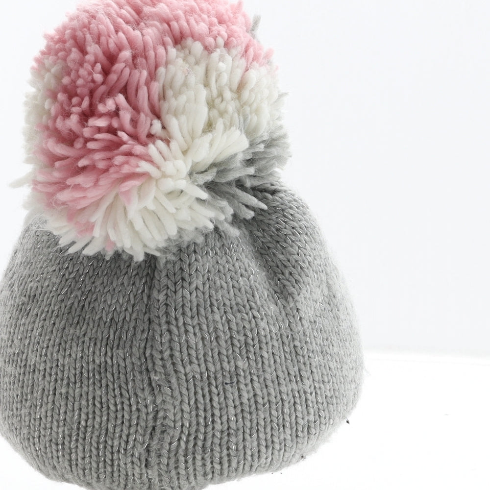 George Girls Grey Acrylic Bobble Hat One Size - Heart Detail