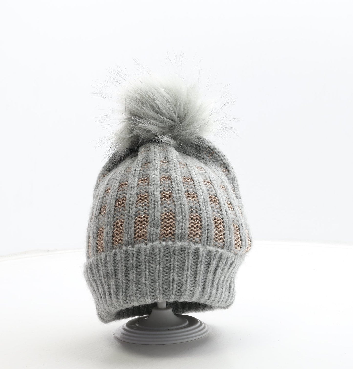 Preworn Womens Grey Acrylic Bobble Hat One Size