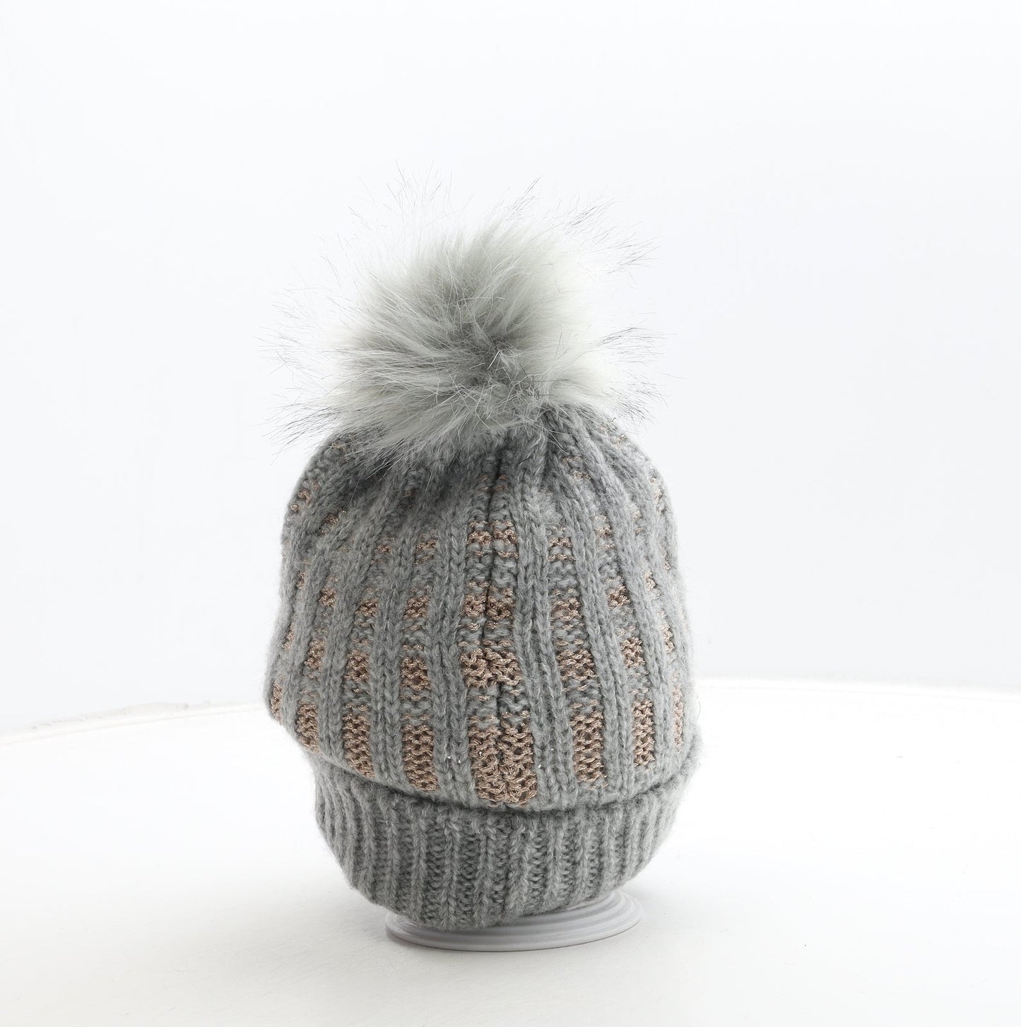 Preworn Womens Grey Acrylic Bobble Hat One Size