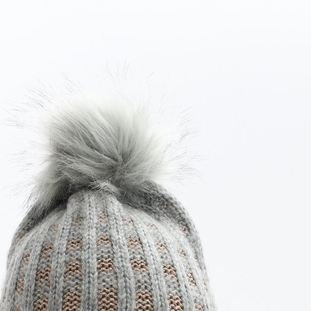 Preworn Womens Grey Acrylic Bobble Hat One Size