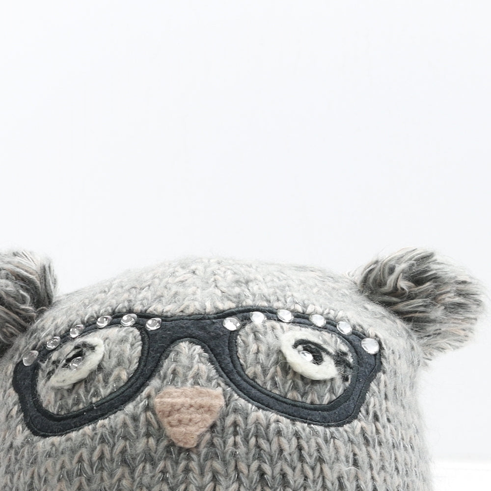 Preworn Girls Grey Acrylic Bobble Hat One Size - Owl Detail