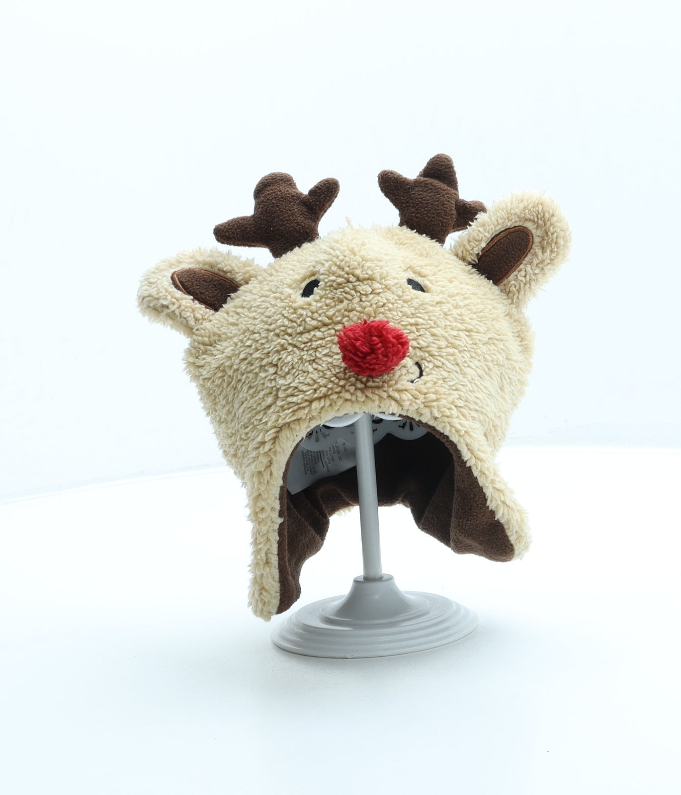 Primark Boys Brown 100% Polyester Bonnet Size XS - Reindeer design