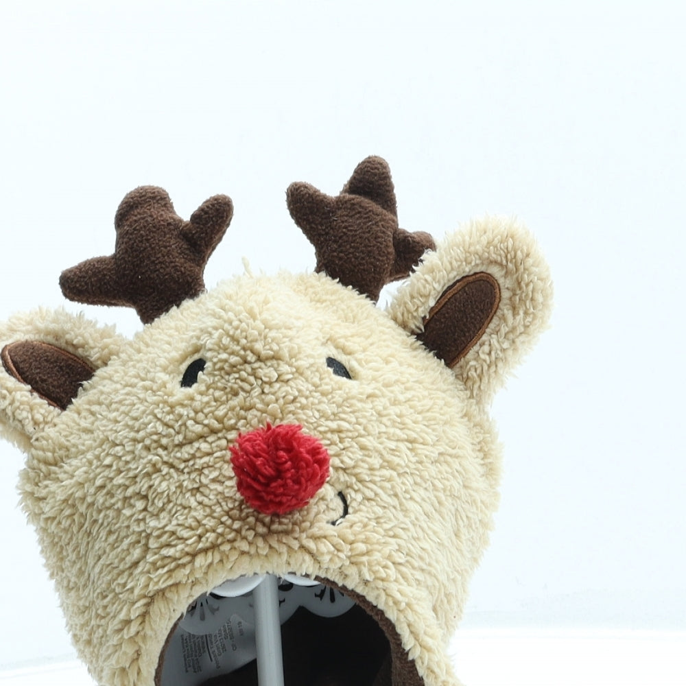 Primark Boys Brown 100% Polyester Bonnet Size XS - Reindeer design