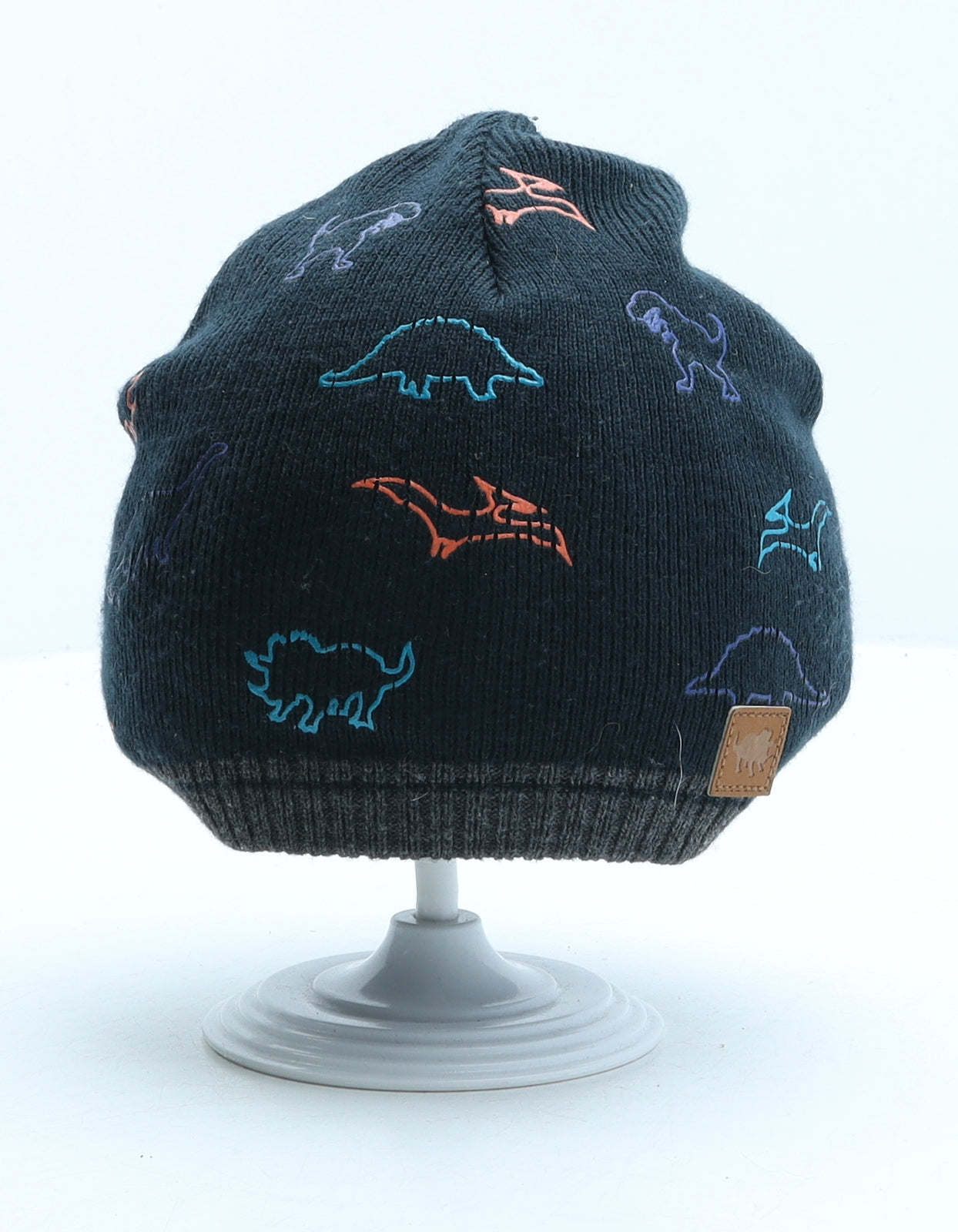 F&F Boys Blue Geometric Acrylic Beanie One Size - Dinosaur