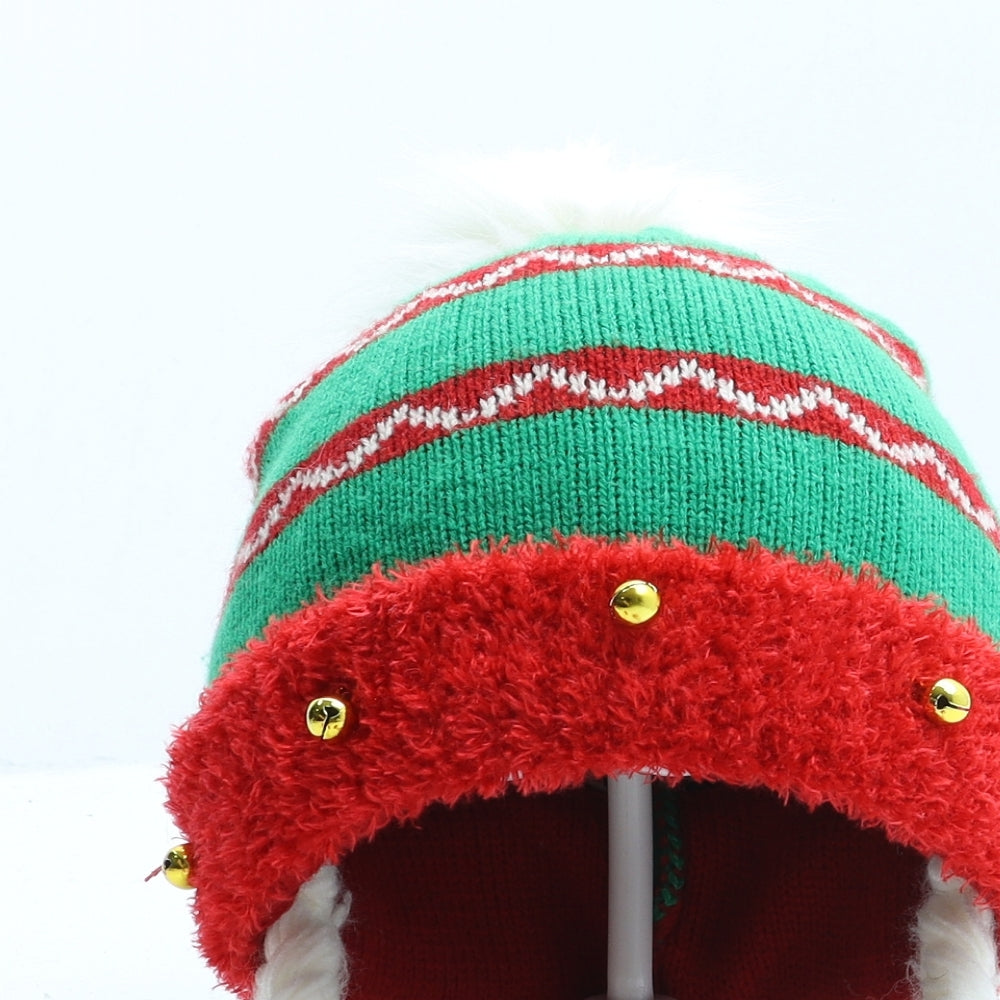 George Girls Multicoloured Fair Isle Acrylic Bobble Hat One Size - Christmas