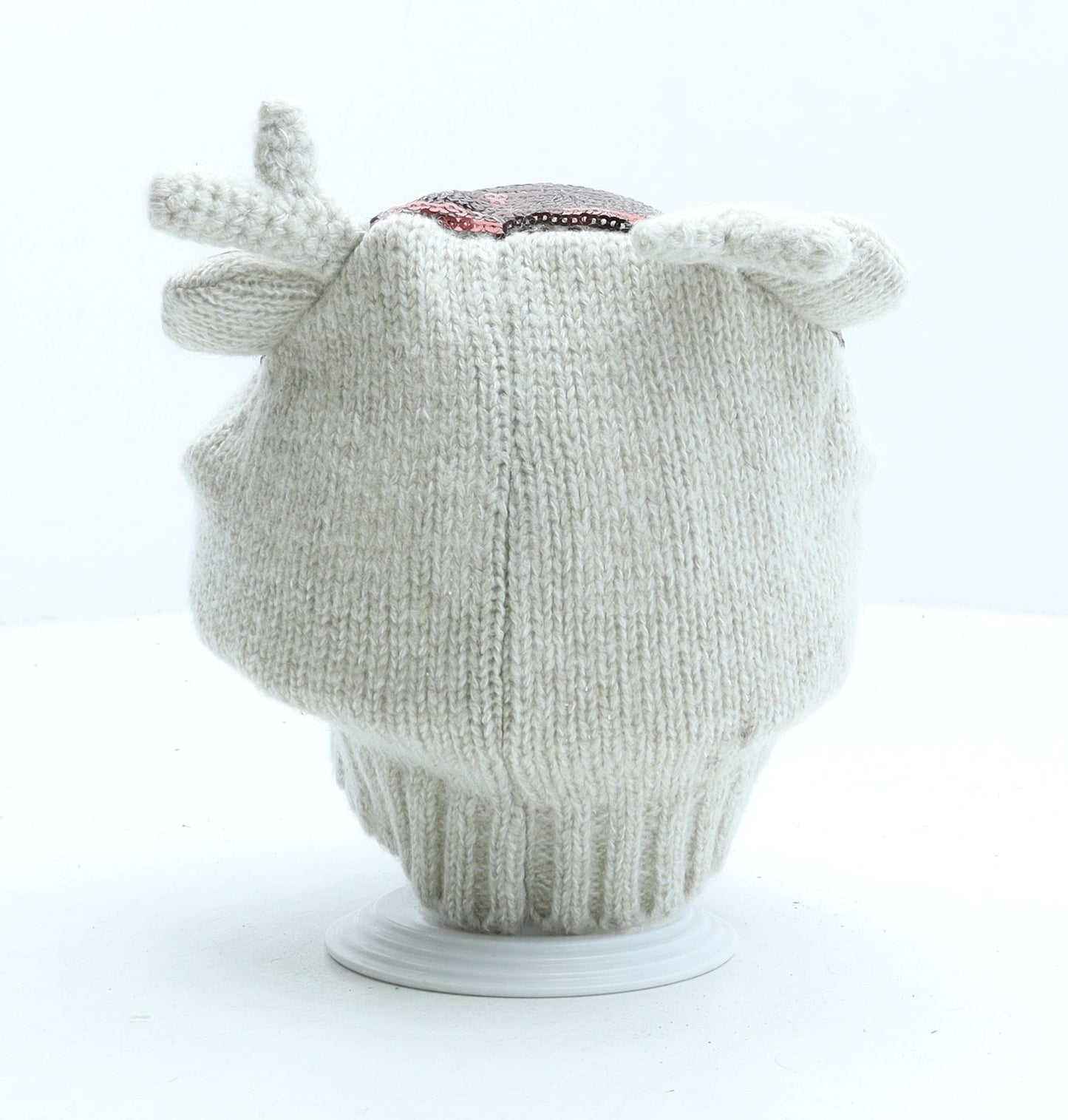 Preworn Girls Beige Acrylic Beanie One Size - Reindeer