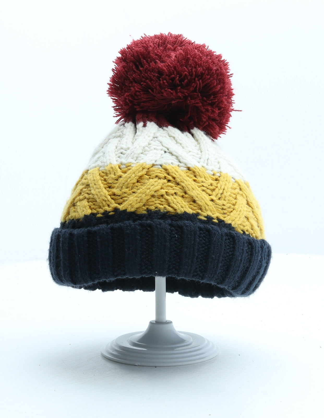 F&F Boys Multicoloured Striped Acrylic Bobble Hat One Size