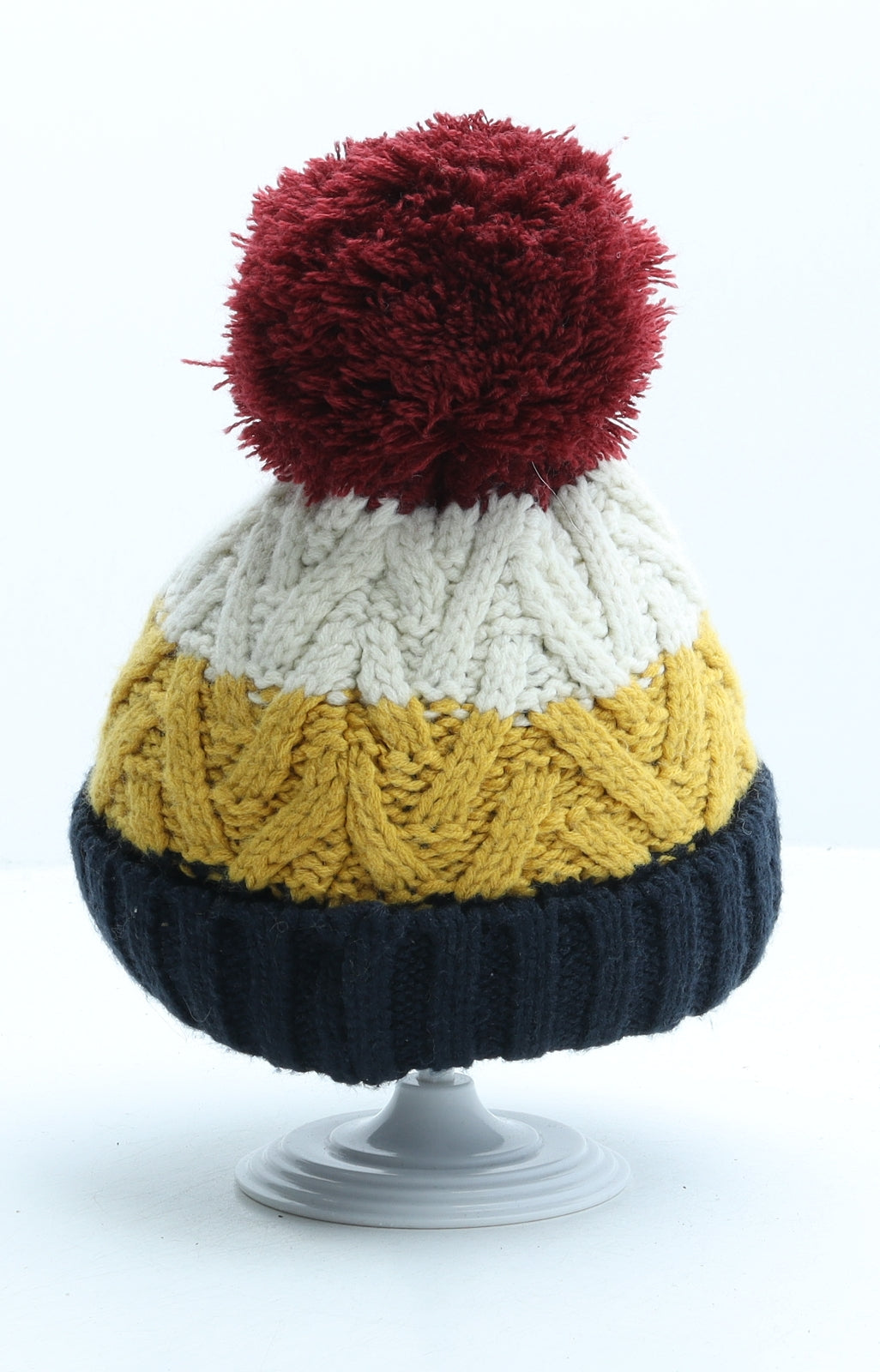 F&F Boys Multicoloured Striped Acrylic Bobble Hat One Size