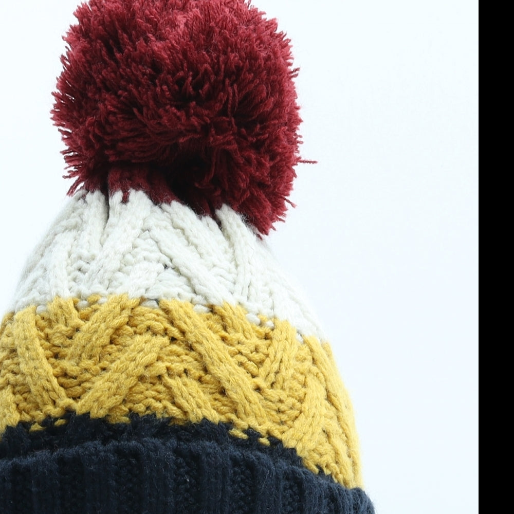 F&F Boys Multicoloured Striped Acrylic Bobble Hat One Size