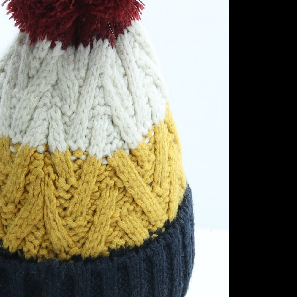 F&F Boys Multicoloured Striped Acrylic Bobble Hat One Size
