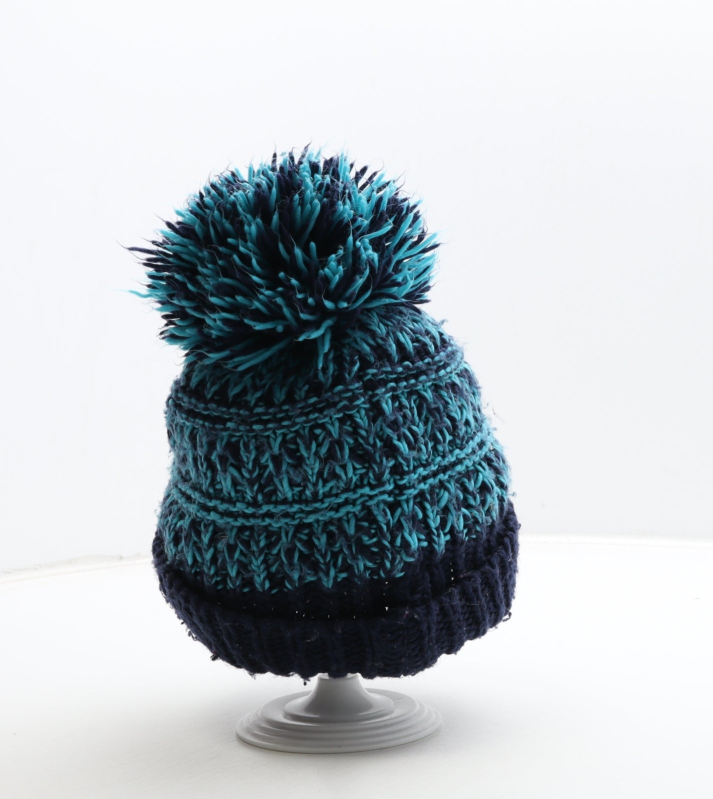 George Boys Blue Geometric Acrylic Bobble Hat Size S