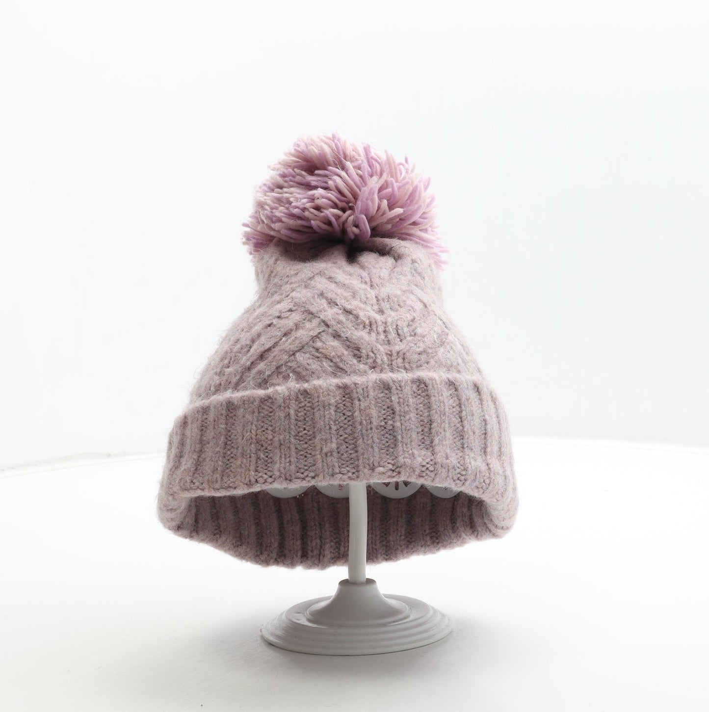 George Girls Purple Acrylic Bobble Hat One Size