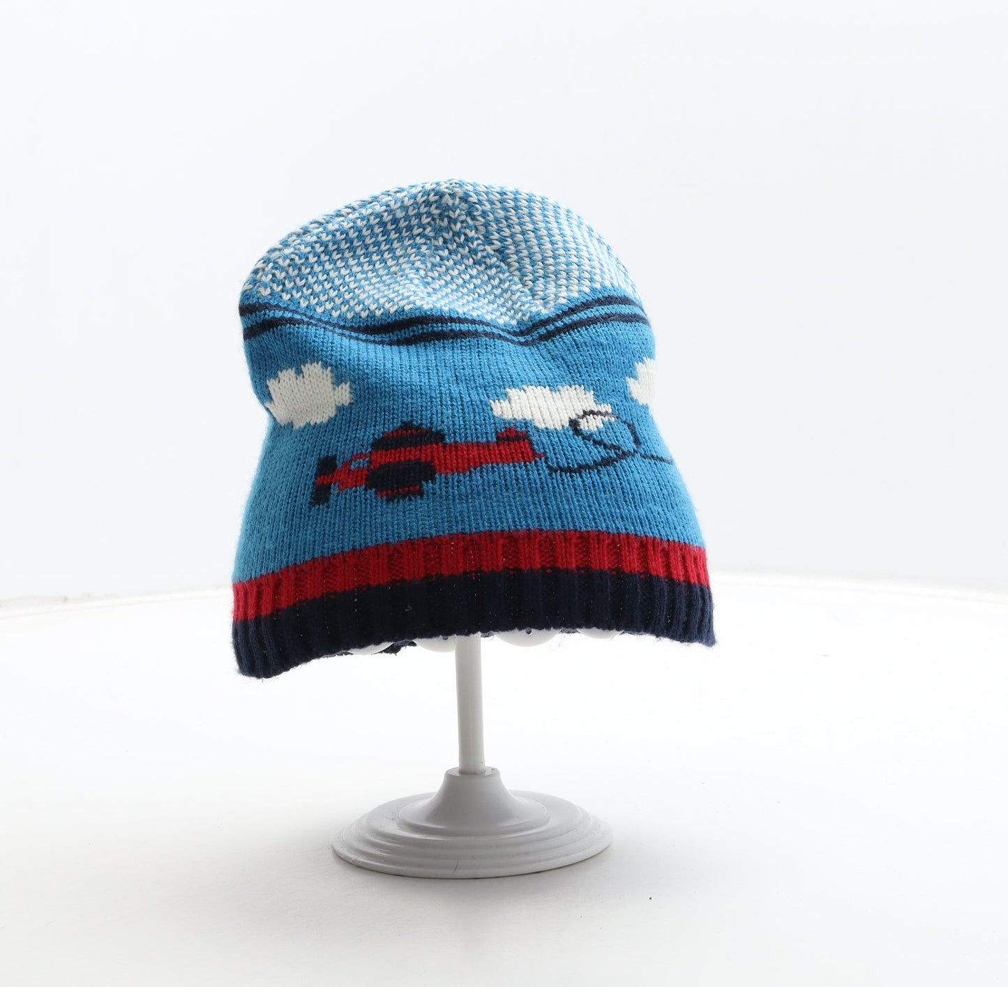 George Boys Black Acrylic Beanie One Size - Aeroplane Detail