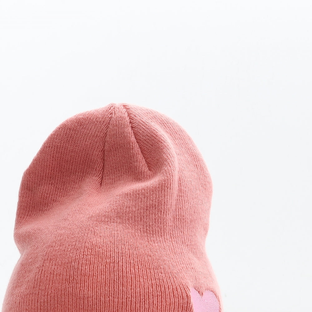 George Girls Pink Acrylic Beanie Size S - Heart Detail