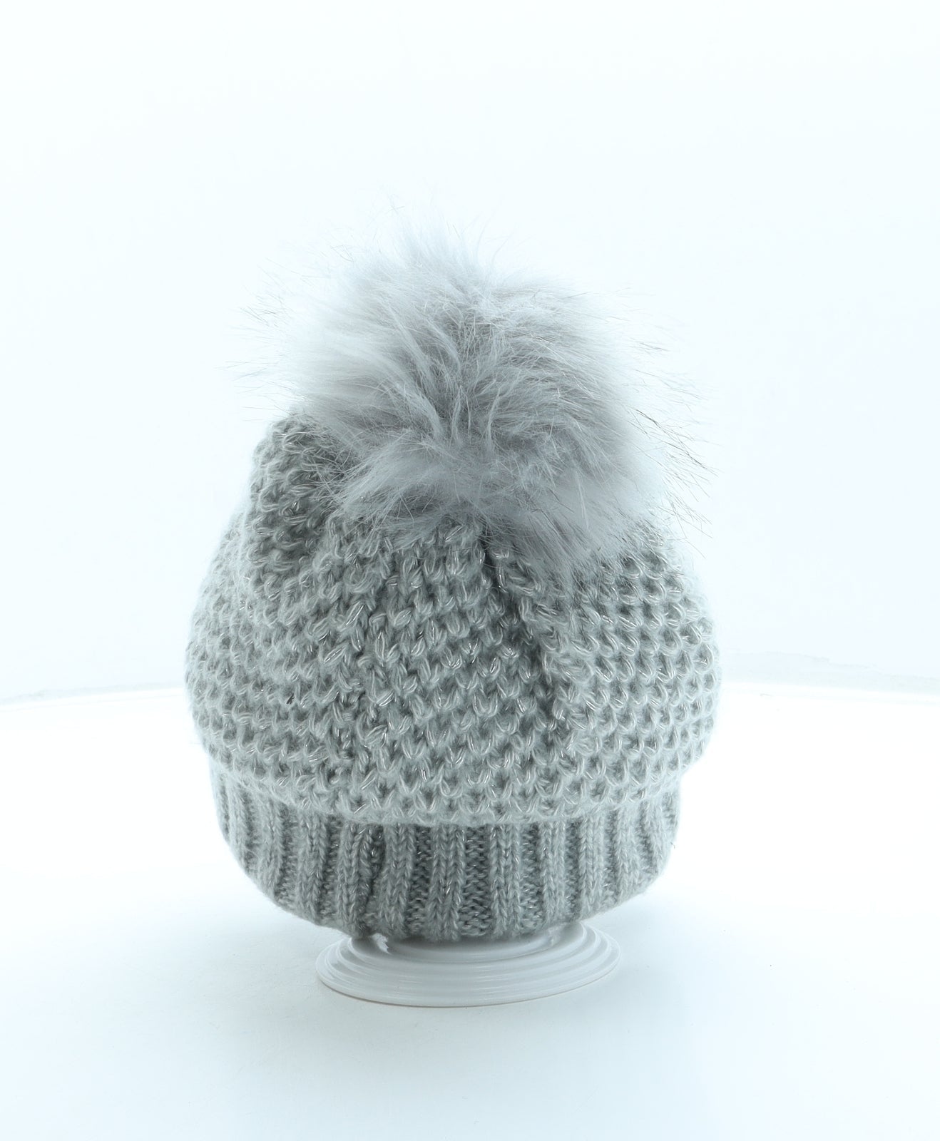 George Girls Grey Acrylic Bobble Hat One Size - Pom Pom