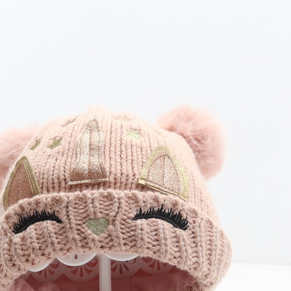 George Girls Pink Acrylic Bobble Hat One Size - Unicorn design