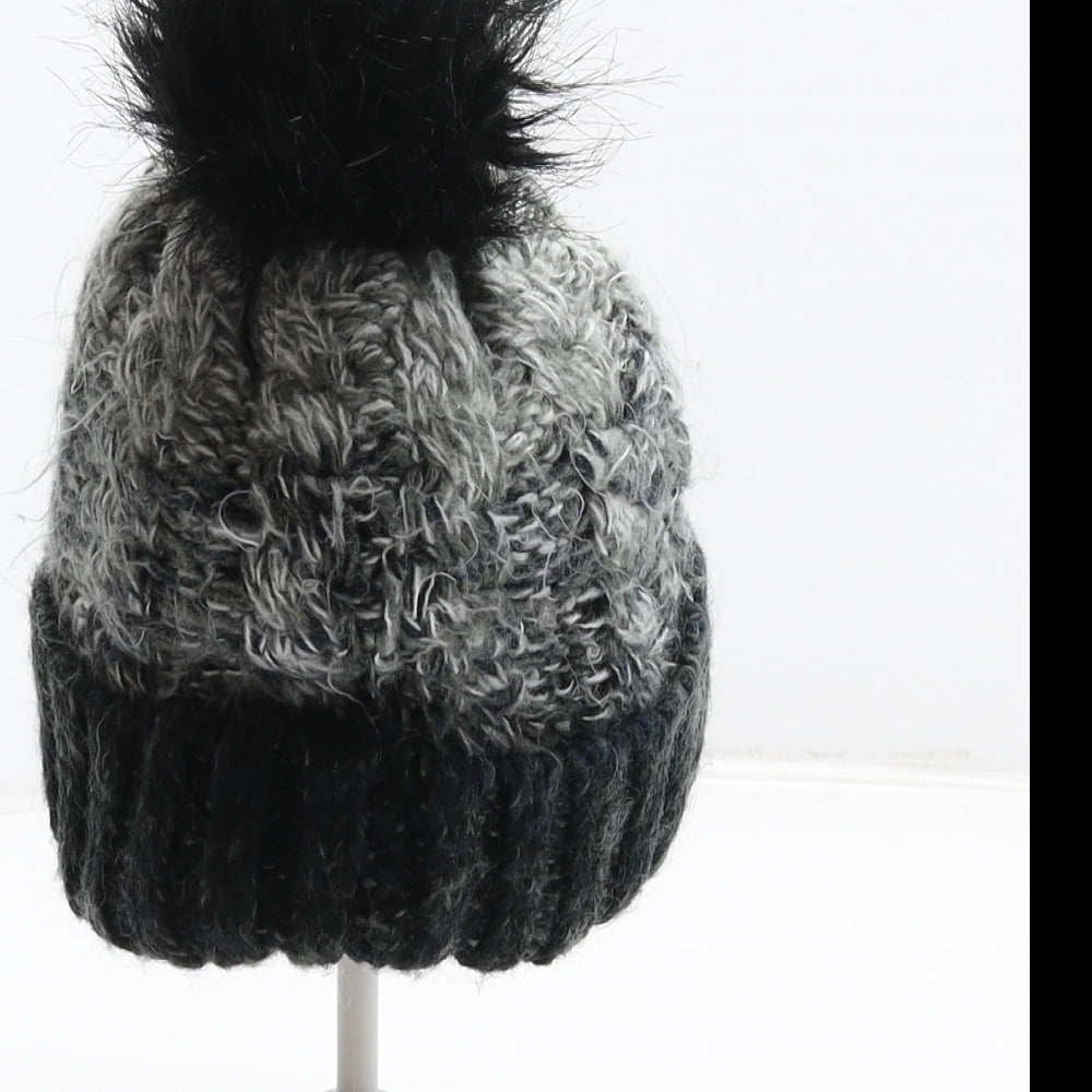 Primark Boys Grey Colourblock Acrylic Bobble Hat Size S