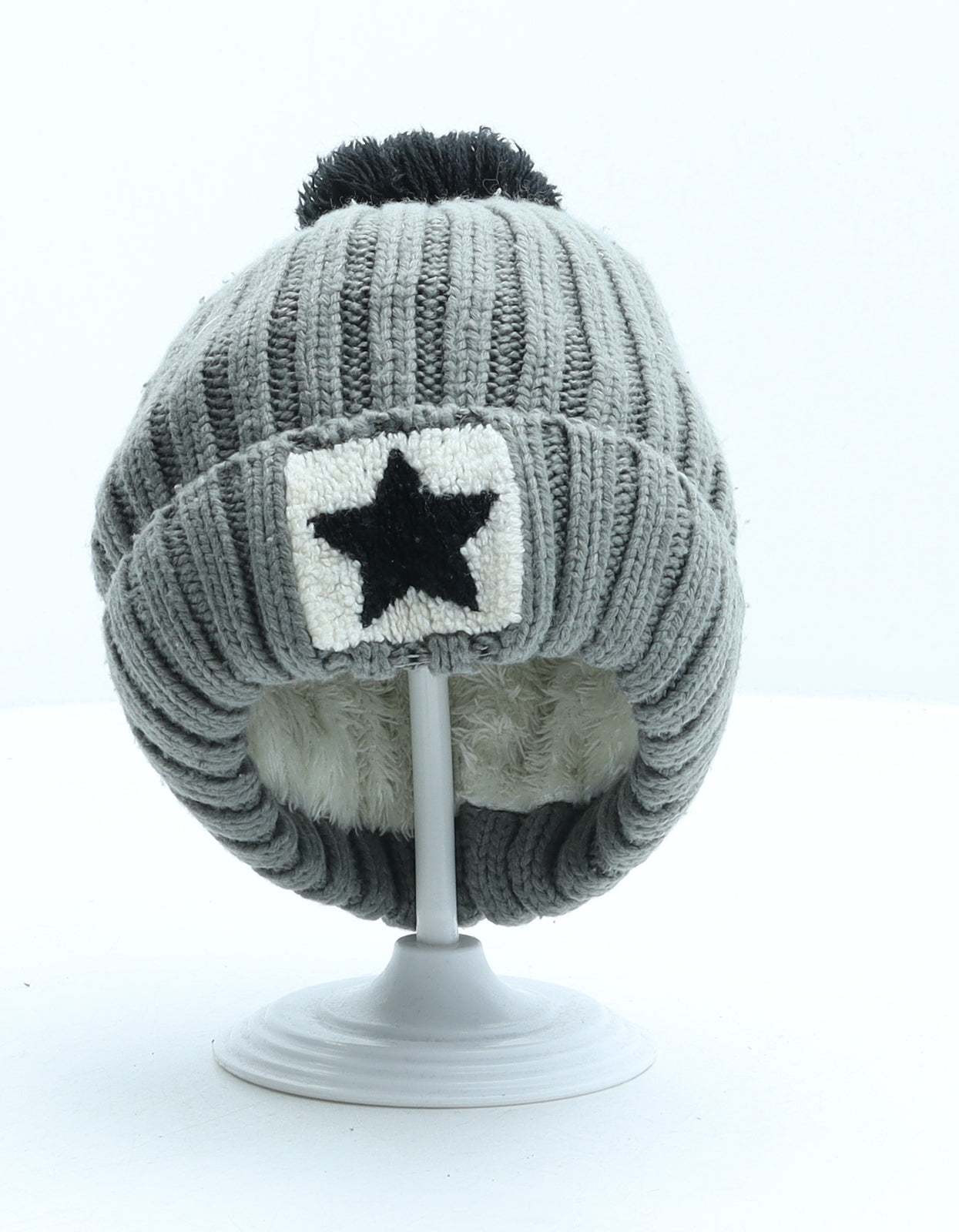 Preworn Boys Grey Acrylic Bobble Hat One Size - Star