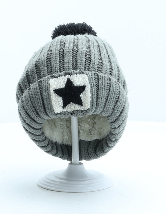 Preworn Boys Grey Acrylic Bobble Hat One Size - Star