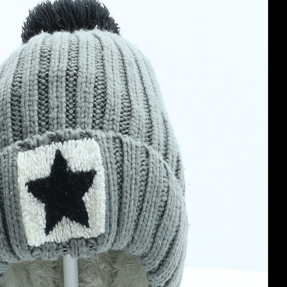 Preworn Boys Grey Acrylic Bobble Hat One Size - Star