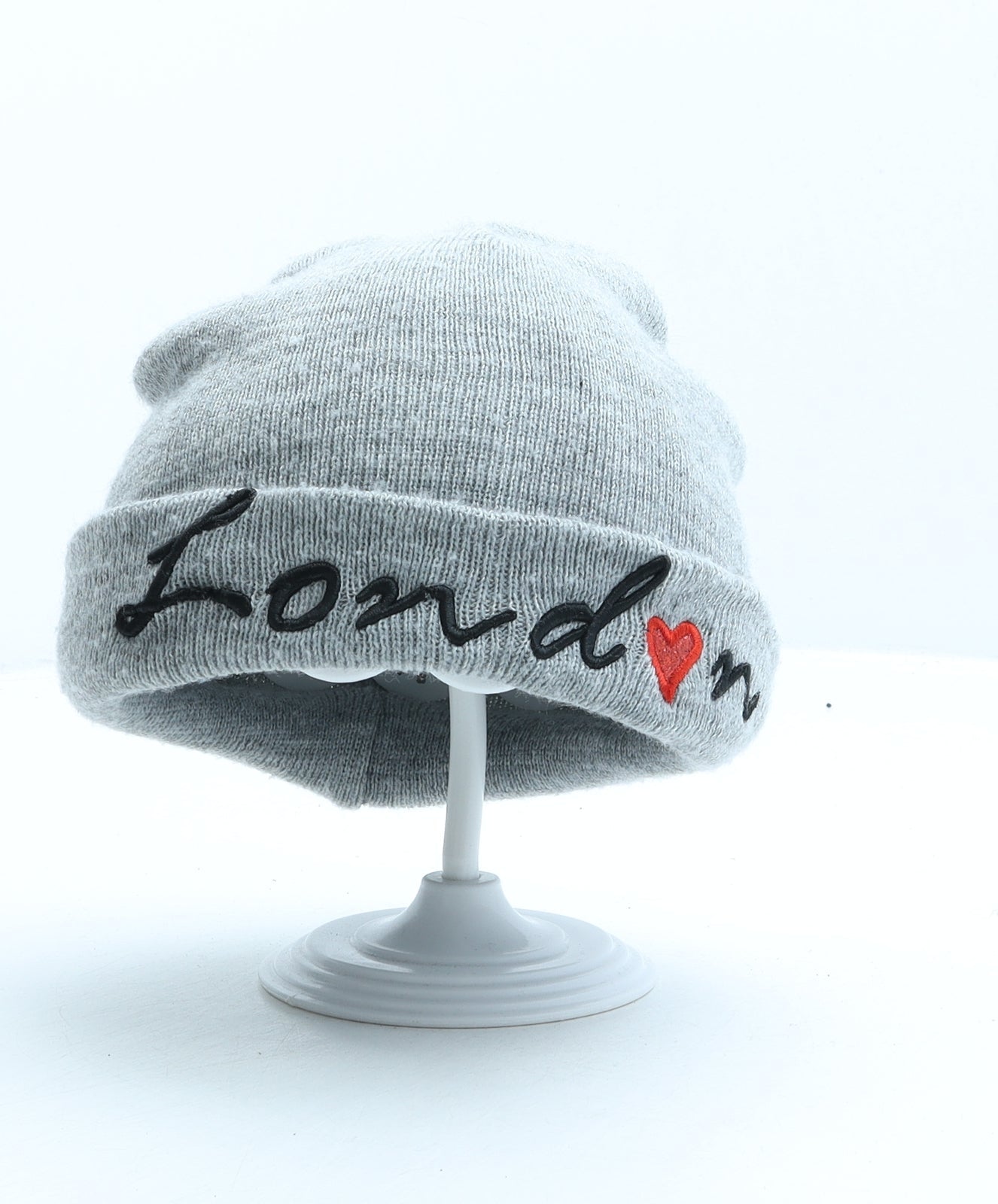 Primark Girls Grey Acrylic Beanie Size M - London
